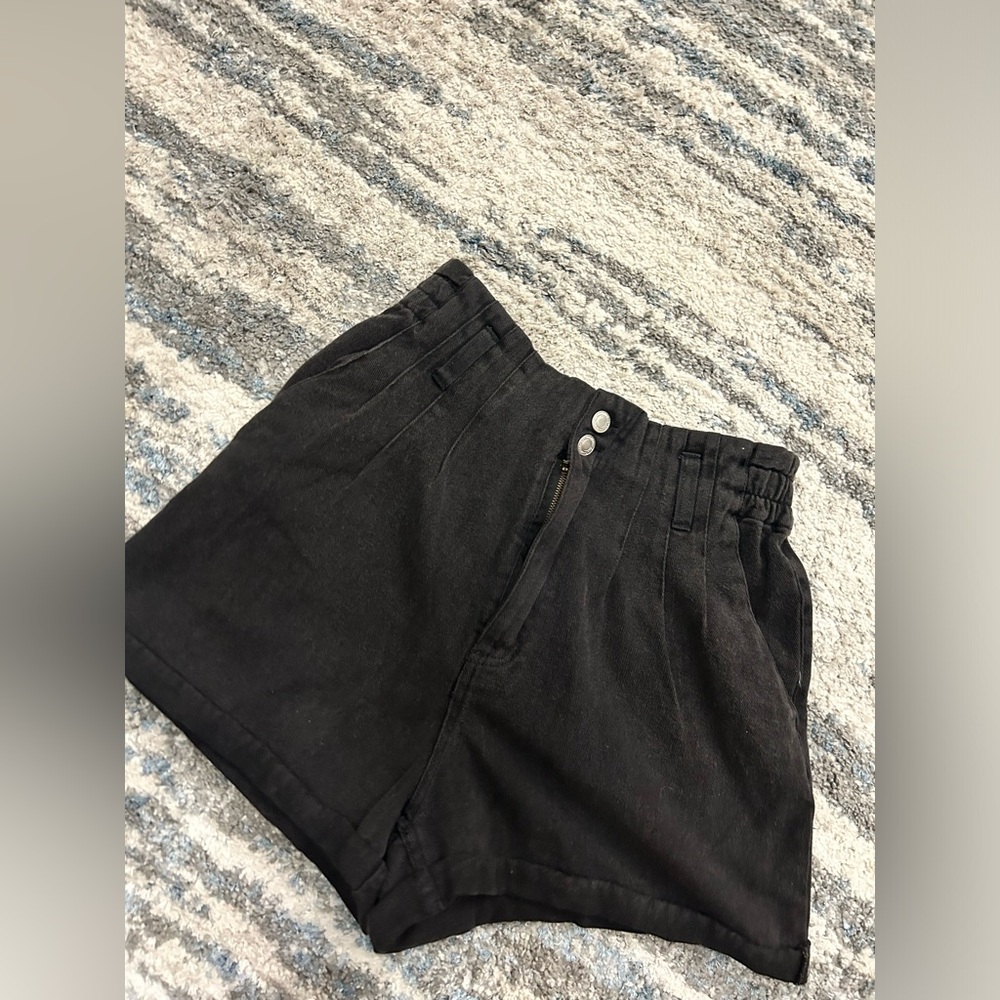 Black high waisted denim shorts